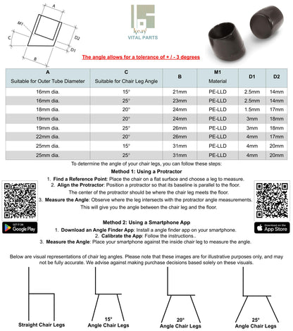 Angled Chair Leg End Caps | Keay Vital Parts