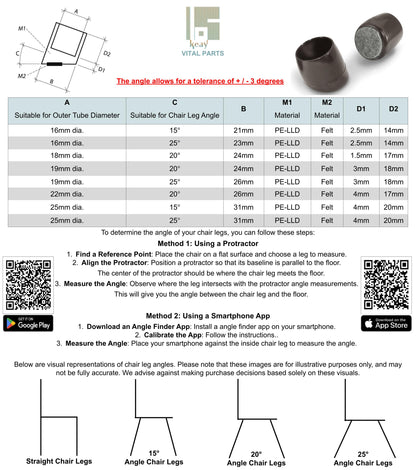 Ferrule End Caps with Felt Base for Angled Chair Feet | Keay Vital Parts