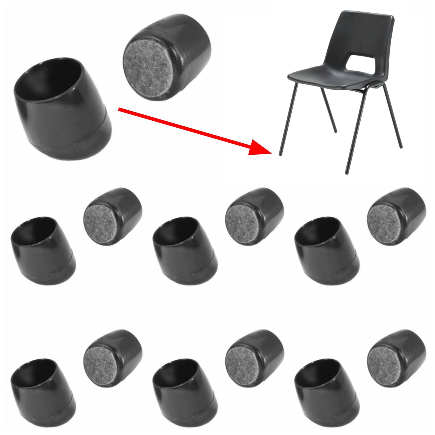 Ferrule End Caps for Angled Chair Legs (Felt Base) - Replacement Feet For School Chairs | Keay Vital Parts