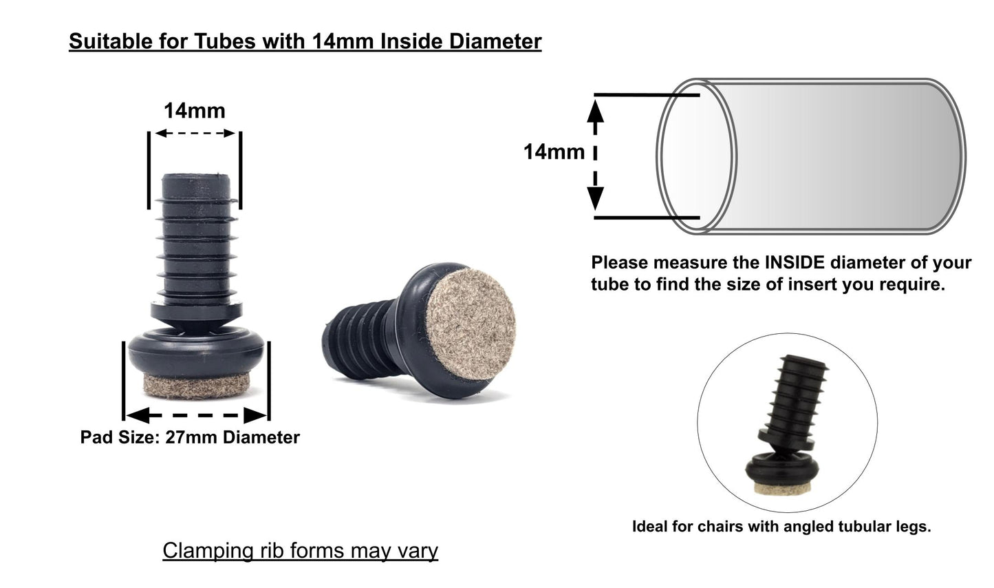 Metal Chair Leg Inserts Felt Gliders (For tubes with 14mm Inside Diameter - Pad Size 27mm) Made in Germany | Keay Vital Parts - Keay Vital Parts